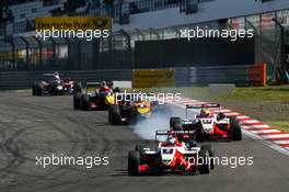 15.08.2009 Nürburg, Germany,  Valtteri Bottas (FIN), ART Grand Prix, Dallara F308 Mercedes, Esteban Gutierrez (MEX), ART Grand Prix, Dallara F308 Mercedes, leads Sam Bird (GBR), Mücke Motorsport, Dallara F308 Mercedes - F3 Euro Series 2009 at Nürburgring, Germany