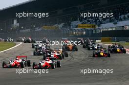 15.08.2009 Nürburg, Germany,  Start of the race with Jules Bianchi (FRA), ART Grand Prix, Dallara F308 Mercedes, leading Valtteri Bottas (FIN), ART Grand Prix, Dallara F308 Mercedes info the first corner - F3 Euro Series 2009 at Nürburgring, Germany