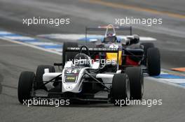 24.10.2009 Hockenheim, Germany,  Tom Dillmann (FRA), HBR Motorsport, Dallara F308 Mercedes, leads Mirko Bortolotti (ITA), Carlin Motorsport, Dallara F308 Volkswagen - F3 Euro Series 2009 at Hockenheimring, Hockenheim, Germany