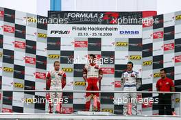 24.10.2009 Hockenheim, Germany,  Podium, Jules Bianchi (FRA), ART Grand Prix, Portrait (1st, center), Valtteri Bottas (FIN), ART Grand Prix, Portrait (2nd, left), Jean Karl Vernay (FRA), Signature, Portrait (3rd, right) - F3 Euro Series 2009 at Hockenheimring, Hockenheim, Germany