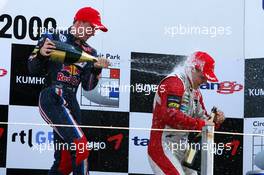 14.06.2009 Zandvoort, The Netherlands,  Podium, Mika Mäki (FIN), Signature, Dallara F308 Volkswagen (2nd, left) and Valtteri Bottas (FIN), ART Grand Prix, Dallara F308 Mercedes (1st. right) - Masters of Formula 3, Circuit Park Zandvoort, The Netherlands