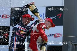 14.06.2009 Zandvoort, The Netherlands,  Podium, Mika Mäki (FIN), Signature, Dallara F308 Volkswagen (2nd. left) and Valtteri Bottas (FIN), ART Grand Prix, Dallara F308 Mercedes (1st, right) - Masters of Formula 3, Circuit Park Zandvoort, The Netherlands