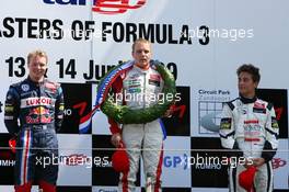 14.06.2009 Zandvoort, The Netherlands,  Podium, Valtteri Bottas (FIN), ART Grand Prix, Dallara F308 Mercedes (1st, center), Mika Mäki (FIN), Signature, Dallara F308 Volkswagen (2nd, left), Stefano Coletti (MCO), Prema Powerteam, Dallara F308 Mercedes (3rd, right) - Masters of Formula 3, Circuit Park Zandvoort, The Netherlands