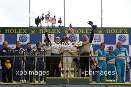 14.06.2009 Le Mans, France, LMGT1 podium: class winners Johnny O'Connell, Jan Magnussen and Antonio Garcia, Xavier Maassen, Yann Clairay and Julien Jousse, third place Alex Mueller, Lukas Lichtner-Hoyer, Thomas Gruber - 24 Hour of Le Mans 2009, Podium