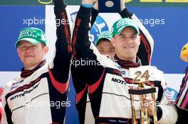 14.06.2009 Le Mans, France, LMP2 podium: class winners Kristian Poulsen, Casper Elgaard and Emmanuel Collard - 24 Hour of Le Mans 2009, Podium