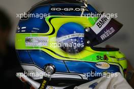 05.09.2009 Oschersleben, Germany, Ayrton Senna sticker on the helmet of Augusto Farfus (BRA), BMW Team Germany, BMW 320si - WTCC, Germany, Oschersleben, Rd. 17-18