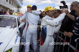 13-16.05.2010 Nurburgring, Germany,  Race winners Uwe Alzen, Joerg Mueller and Pedro Lamy celebrate - Nurburgring 24 Hours 2010