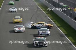 01.-03.10.2010 Motorsport Arena Oschersleben; Germany, ADAC GT Masters, Round 7, Heiko Hammel (GER) Rene Rast (GER) Pole Promotion Audi R8 LMS and Kuba Giermaziak (PL) Christopher Mies (GER) Abt Sportsline Audi R8 LMS is spinning