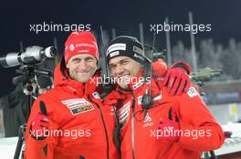 01.12.2010, Oestersund, Sweden (SWE): Steffen Hauswald (GER), head coach team Switzerland  and Tobias Torgersen (NOR), coach Team Switzerland - IBU world cup biathlon, individual women, Oestersund (SWE). www.xpb.cc. © Manzoni/xpb.cc. Every downloaded picture is fee-liable.