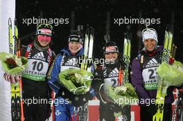03.12.2010, Oestersund, Sweden (SWE): (L-R): Tina Bachmann (GER), Fischer, Rottefella, Swix, adidas , he, Andrea Henkel (GER), Fischer, Rottefella, Exel, adidas, Toko, Teja Gregorin (SLO), Fischer, Rottefella, Alpina, Leki - IBU world cup biathlon, sprint women, Oestersund (SWE). www.xpb.cc. © Manzoni/xpb.cc. Every downloaded picture is fee-liable.