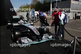 23.04.2010 Hockenheim, Germany,  Mercedes Benz advertising in the paddock. Mock up of the 2010 F1 car of Michael Schumacher. - DTM 2010 at Hockenheimring, Hockenheim, Germany