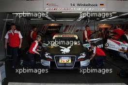 23.04.2010 Hockenheim, Germany,  garage and car of Markus Winkelhock (GER), Audi Sport Team Rosberg, Audi A4 DTM - DTM 2010 at Hockenheimring, Hockenheim, Germany