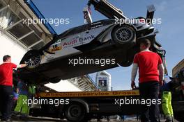 23.04.2010 Hockenheim, Germany,  The damaged car of Miguel Molina (ESP), Audi Sport Rookie Team Abt, Audi A4 DTM being brought back to the garage on a ADAC lorry. - DTM 2010 at Hockenheimring, Hockenheim, Germany