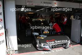 23.04.2010 Hockenheim, Germany,  The garage and car of Timo Scheider (GER), Audi Sport Team Abt, Audi A4 DTM - DTM 2010 at Hockenheimring, Hockenheim, Germany