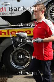 23.04.2010 Hockenheim, Germany,  The damaged car of Miguel Molina (ESP), Audi Sport Rookie Team Abt, Audi A4 DTM being brought back to the garage on a ADAC lorry. - DTM 2010 at Hockenheimring, Hockenheim, Germany