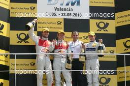 23.05.2010 Valencia, Spain,  Podium 2nd Martin Tomczyk (GER), Audi Sport Team Abt, Audi A4 DTM, 1st Mattias Ekström (SWE), Audi Sport Team Abt, Audi A4 DTM, Hans-Juergen Abt (GER) Teamchef Audi Sport Team Abt - DTM 2010 in Valencia, Spain