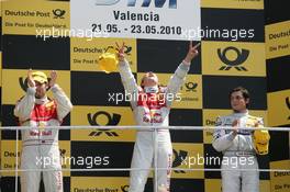 23.05.2010 Valencia, Spain,  Podium 2nd Martin Tomczyk (GER), Audi Sport Team Abt, Audi A4 DTM, 1st Mattias Ekström (SWE), Audi Sport Team Abt, Audi A4 DTM, 3rd Bruno Spengler (CAN), Team HWA AMG Mercedes, AMG Mercedes C-Klasse - DTM 2010 in Valencia, Spain