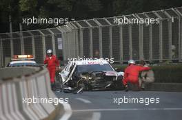 26.11.2010 Shanghai, China,  Maro Engel (GER), Muecke Motorsport, AMG Mercedes C-Klasse afer his Crash at Free Practice - DTM 2010 at Hockenheimring