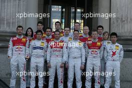 17.04.2010 Wiesbaden, Germany,  Groupshoot Kurhaus, 1st Row (l) Martin Tomczyk (GER), Audi Sport Team Abt, Audi A4 DTM, Bruno Spengler (CAN), Team HWA AMG Mercedes, AMG Mercedes C-Klasse, Timo Scheider (GER), Audi Sport Team Abt, Audi A4 DTM, Ralf Schumacher (GER), Team HWA AMG Mercedes, AMG Mercedes C-Klasse, Mattias Ekström (SWE), Audi Sport Team Abt, Audi A4 DTM, CongFu Cheng (CHN), Persson Motorsport, AMG Mercedes C-Klasse, 2nd Row (l) Katherine Legge (GBR), Audi Sport Team Rosberg, Audi A4 DTM, Markus Winkelhock (GER), Audi Sport Team Rosberg, Audi A4 DTM, Jamie Green (GBR), Persson Motorsport, AMG Mercedes C-Klasse, Alexandre Prémat (FRA), Audi Sport Team Phoenix, Audi A4 DTM, Susie Stoddart (GBR), Persson Motorsport, AMG Mercedes C-Klasse, 3rd Row (l) Oliver Jarvis (GBR), Audi Sport Team Phoenix, Audi A4 DTM, Miguel Molina (ESP), Audi Sport Rookie Team Abt, Audi A4 DTM, Maro Engel (GER), Mücke Motorsport, AMG Mercedes C-Klasse, Mike Rockenfeller (GBR),  Audi Sport Team Phoenix, Audi A4 DTM - DTM 2009 a