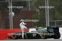 26.03.2010 Melbourne, Australia,  Heikki Kovalainen (FIN), Lotus F1 Team stops on track in the first session - Formula 1 World Championship, Rd 2, Australian Grand Prix, Friday Practice