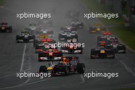 28.03.2010 Melbourne, Australia,  Sebastian Vettel (GER), Red Bull Racing, RB6 leads the start of the race - Formula 1 World Championship, Rd 2, Australian Grand Prix, Sunday Race