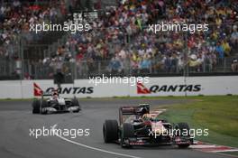 28.03.2010 Melbourne, Australia,  Jaime Alguersuari (ESP), Scuderia Toro Rosso, STR05 leads Michael Schumacher (GER), Mercedes GP Petronas, W01 - Formula 1 World Championship, Rd 2, Australian Grand Prix, Sunday Race
