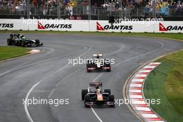28.03.2010 Melbourne, Australia,  Jaime Alguersuari (ESP), Scuderia Toro Rosso leads Bruno Senna (BRA), Hispania Racing F1 Team, HRT - Formula 1 World Championship, Rd 2, Australian Grand Prix, Sunday Race