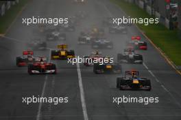 28.03.2010 Melbourne, Australia,  Sebastian Vettel (GER), Red Bull Racing, RB6 leads the start of the race - Formula 1 World Championship, Rd 2, Australian Grand Prix, Sunday Race