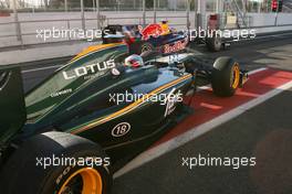 26.02.2010 Barcelona, Spain,  Jarno Trulli (ITA), Lotus F1 Team and Sebastian Vettel (GER), Red Bull Racing  - Formula 1 Testing, Barcelona