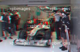 27.08.2010 Spa, Belgium,  Attention: This is an 3D image (Stereo picture, Anaglyphen red / blue - to watch you need special glases) - Michael Schumacher (GER), Mercedes GP Petronas - Formula 1 World Championship, Rd 13, Belgium Grand Prix, Friday Practice