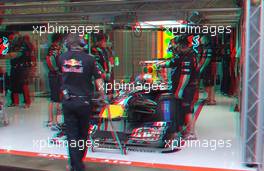 27.08.2010 Spa, Belgium,  Attention: This is an 3D image (Stereo picture, Anaglyphen red / blue - to watch you need special glases) - Sebastian Vettel (GER), Red Bull Racing - Formula 1 World Championship, Rd 13, Belgium Grand Prix, Friday Practice