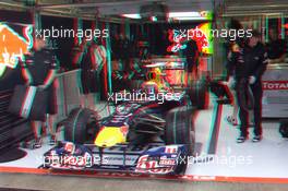 27.08.2010 Spa, Belgium,  Attention: This is an 3D image (Stereo picture, Anaglyphen red / blue - to watch you need special glases) - Sebastian Vettel (GER), Red Bull Racing - Formula 1 World Championship, Rd 13, Belgium Grand Prix, Friday Practice