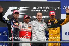 29.08.2010 Spa, Belgium,  Mark Webber (AUS), Red Bull Racing, 2nd place, Lewis Hamilton (GBR), McLaren Mercedes 1st place, Robert Kubica (POL), Renault F1 Team, 3rd place - Formula 1 World Championship, Rd 13, Belgium Grand Prix, Sunday Podium