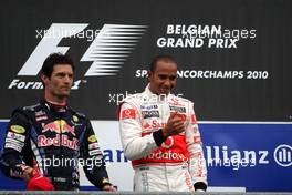 29.08.2010 Spa, Belgium,  Mark Webber (AUS), Red Bull Racing, Lewis Hamilton (GBR), McLaren Mercedes - Formula 1 World Championship, Rd 13, Belgium Grand Prix, Sunday Podium