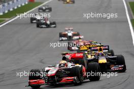 29.08.2010 Spa, Belgium,  Lewis Hamilton (GBR), McLaren Mercedes leads Mark Webber (AUS), Red Bull Racing - Formula 1 World Championship, Rd 13, Belgium Grand Prix, Sunday Race