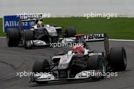 29.08.2010 Spa, Belgium,  Michael Schumacher (GER), Mercedes GP Petronas leads Nico Rosberg (GER), Mercedes GP Petronas - Formula 1 World Championship, Rd 13, Belgium Grand Prix, Sunday Race