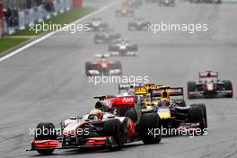 29.08.2010 Spa, Belgium,  Lewis Hamilton (GBR), McLaren Mercedes, MP4-25 leads Mark Webber (AUS), Red Bull Racing, RB6 - Formula 1 World Championship, Rd 13, Belgium Grand Prix, Sunday Race