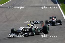 28.08.2010 Spa, Belgium,  Nico Rosberg (GER), Mercedes GP Petronas leads Michael Schumacher (GER), Mercedes GP Petronas - Formula 1 World Championship, Rd 13, Belgium Grand Prix, Saturday Qualifying