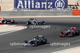 14.03.2010 Sakhir, Bahrain,  Nico Rosberg (GER), Mercedes GP Petronas, W01 leads Lewis Hamilton (GBR), McLaren Mercedes - Formula 1 World Championship, Rd 1, Bahrain Grand Prix, Sunday Race