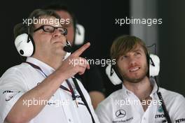 13.03.2010 Sakhir, Bahrain,  Norbert Haug (GER), Mercedes, Motorsport chief and Nick Heidfeld (GER), Test Driver, Mercedes GP  - Formula 1 World Championship, Rd 1, Bahrain Grand Prix, Saturday Qualifying