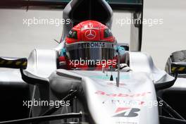 13.03.2010 Sakhir, Bahrain,  Monster energy sponser on the helmet of Michael Schumacher (GER), Mercedes GP Petronas - Formula 1 World Championship, Rd 1, Bahrain Grand Prix, Saturday Practice