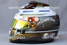 11.03.2010 Sakhir, Bahrain,  Helmet of Adrian Sutil (GER), Force India F1 Team  - Formula 1 World Championship, Rd 1, Bahrain Grand Prix, Thursday