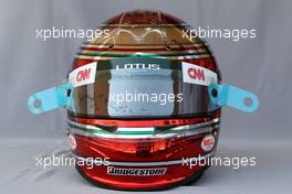 11.03.2010 Sakhir, Bahrain,  Helmet of Jarno Trulli (ITA), Lotus F1 Team  - Formula 1 World Championship, Rd 1, Bahrain Grand Prix, Thursday