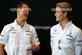 11.03.2010 Sakhir, Bahrain,  Michael Schumacher (GER), Mercedes GP Petronas, Nico Rosberg (GER), Mercedes GP Petronas - Formula 1 World Championship, Rd 1, Bahrain Grand Prix, Thursday