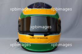 11.03.2010 Sakhir, Bahrain,  Helmet of Bruno Senna (BRA), HRT F1 Team  - Formula 1 World Championship, Rd 1, Bahrain Grand Prix, Thursday