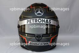 11.03.2010 Sakhir, Bahrain,  Helmet of Nick Heidfeld (GER), Test Driver, Mercedes GP - Formula 1 World Championship, Rd 1, Bahrain Grand Prix, Thursday