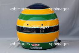 11.03.2010 Sakhir, Bahrain,  Helmet of Bruno Senna (BRA), HRT F1 Team  - Formula 1 World Championship, Rd 1, Bahrain Grand Prix, Thursday