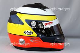 11.03.2010 Sakhir, Bahrain,  Helmet of Pedro de la Rosa (ESP), BMW Sauber F1 Team  - Formula 1 World Championship, Rd 1, Bahrain Grand Prix, Thursday