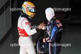 07.11.2010 Sao Paulo, Brazil,  Lewis Hamilton (GBR), McLaren Mercedes, Sebastian Vettel (GER), Red Bull Racing - Formula 1 World Championship, Rd 18, Brazilian Grand Prix, Sunday Podium