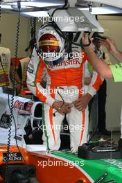 11.06.2010 Montreal, Canada,  Adrian Sutil (GER), Force India F1 Team getting in the car  - Formula 1 World Championship, Rd 8, Canadian Grand Prix, Friday Practice